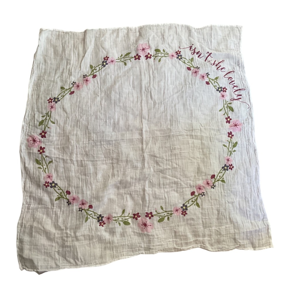 Lulujo Muslin Swaddle Blanket White Floral Isn't‎ She Lovely Cotton Wrap 1611